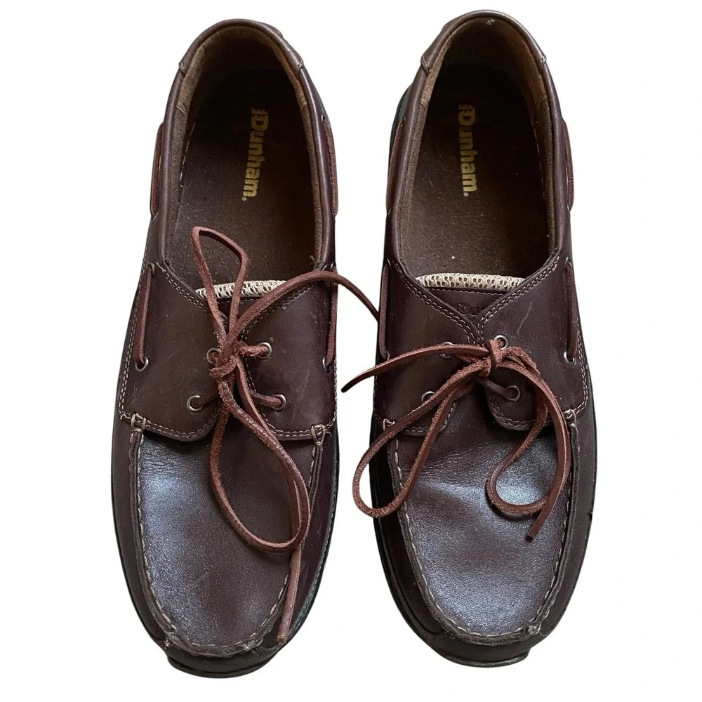 Dunham Men's Boat Shoes Size 10D EU 44 Wide Dark Brown Leather Preppy Workwear
